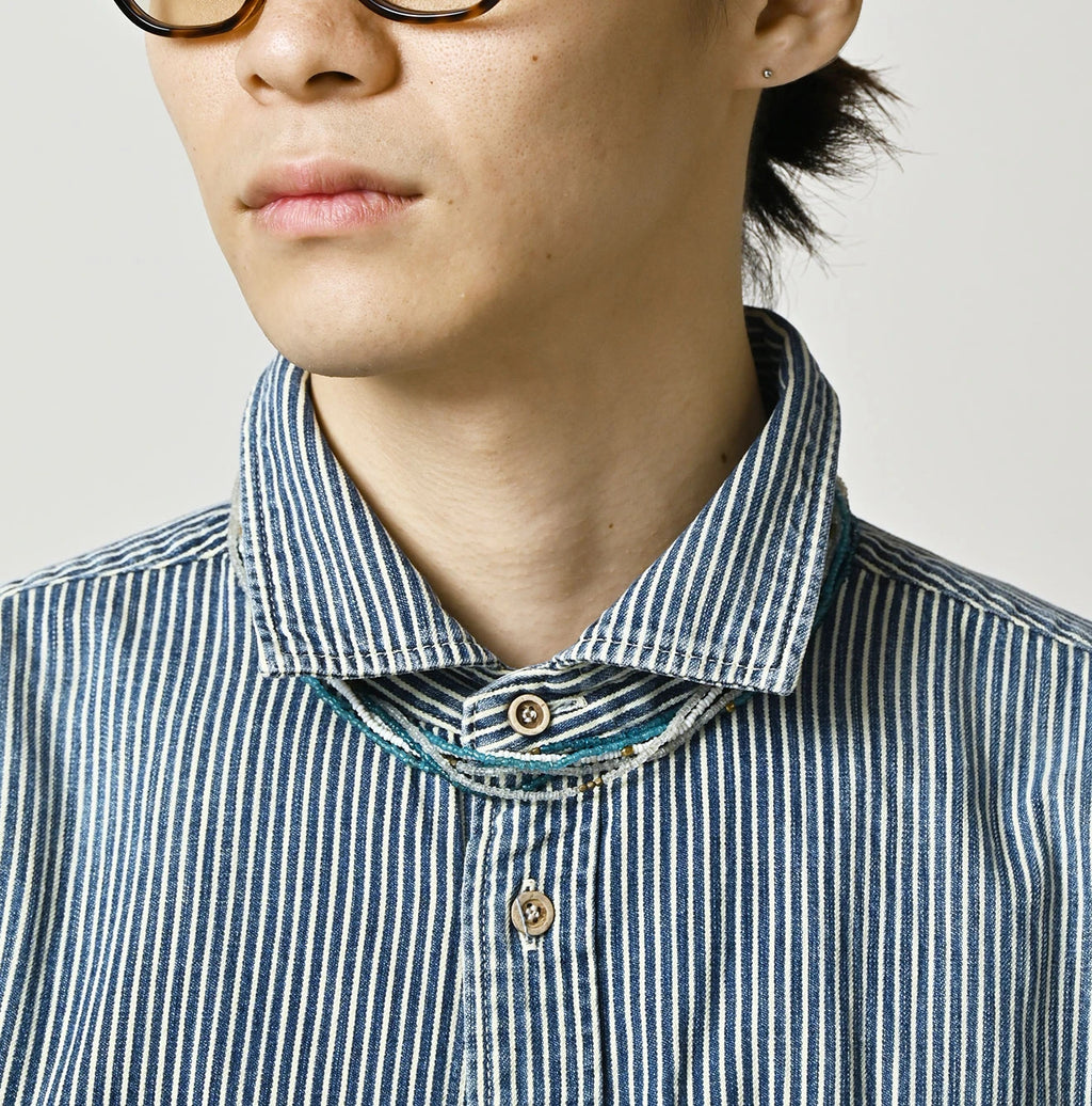 Komugi Denim 908 Wide Collar Shirt Distressed