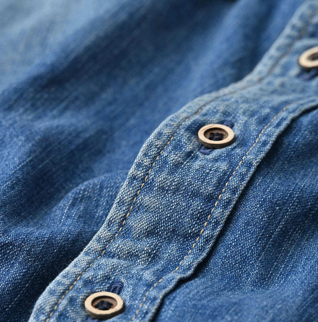Komugi Denim 908 Wide Collar Shirt Distressed