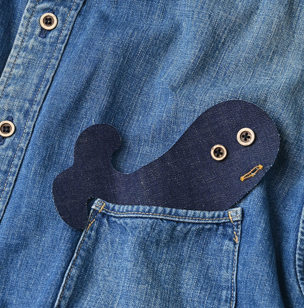 Komugi Denim 908 Wide Collar Shirt Distressed