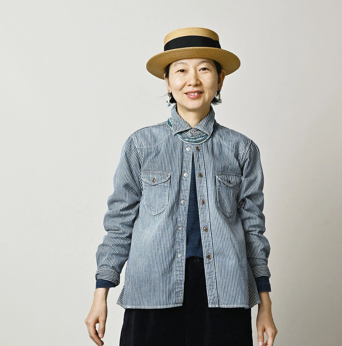 Komugi Denim Flare Eastern Blouse Distressed
