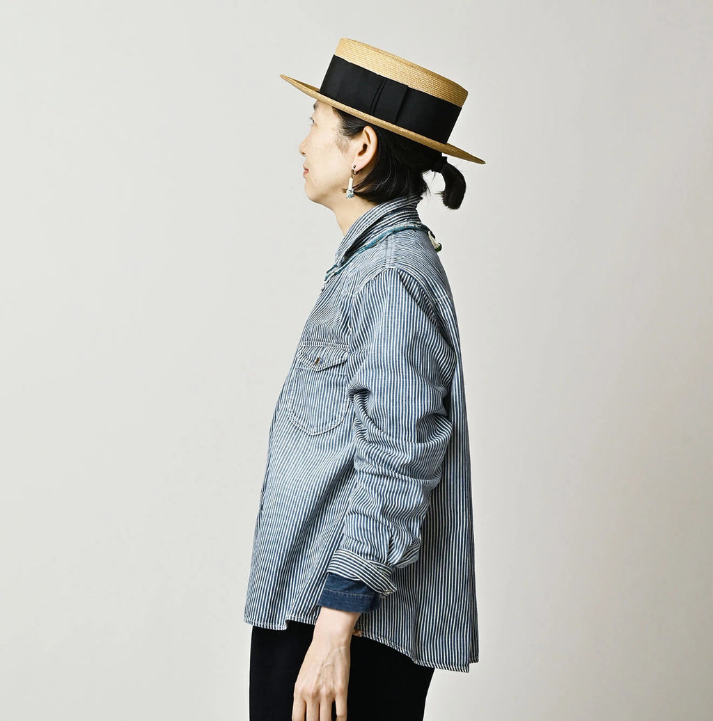 Komugi Denim Flare Eastern Blouse Distressed