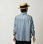 Komugi Denim Flare Eastern Blouse Distressed
