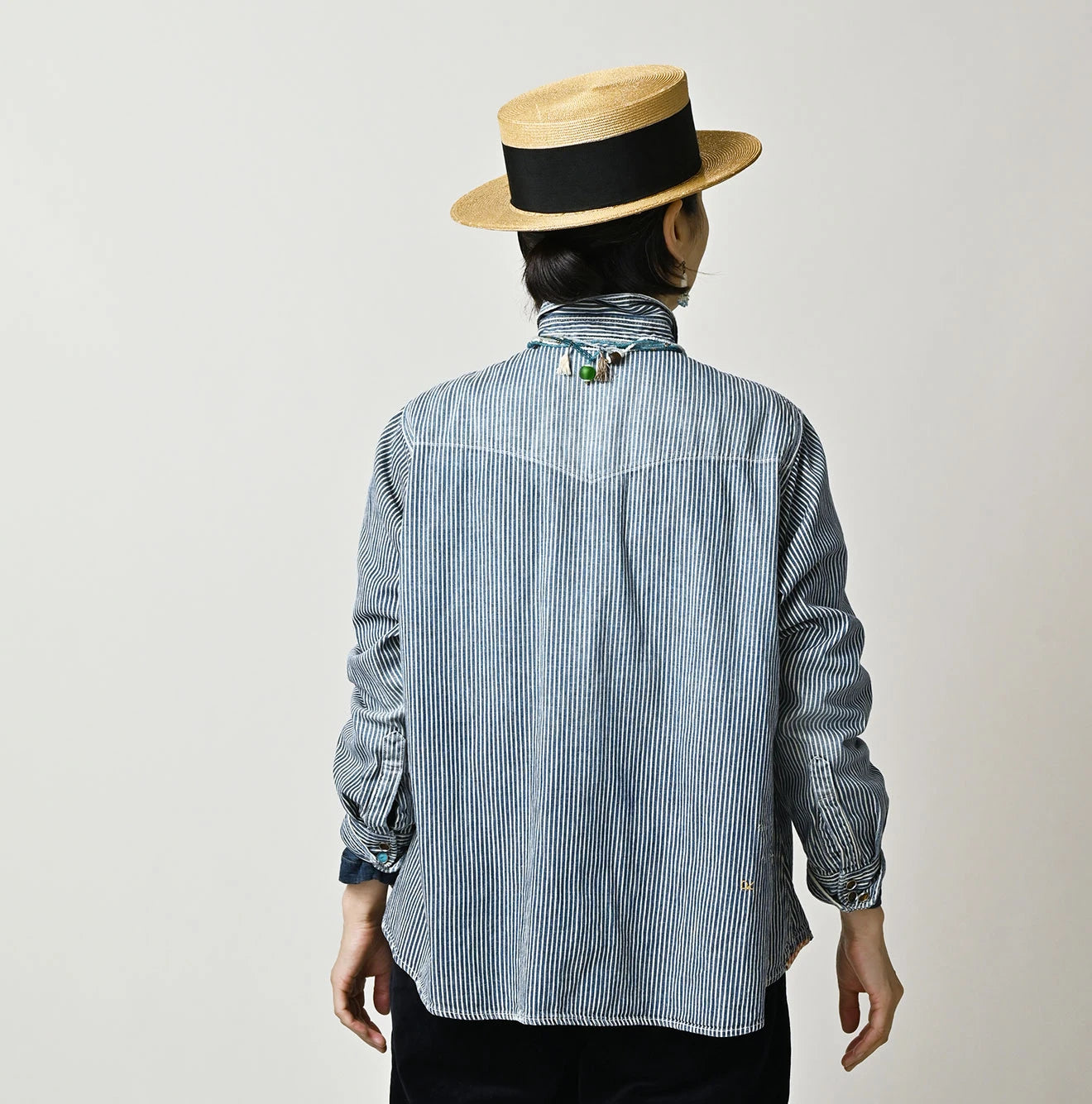 Komugi Denim Flare Eastern Blouse Distressed