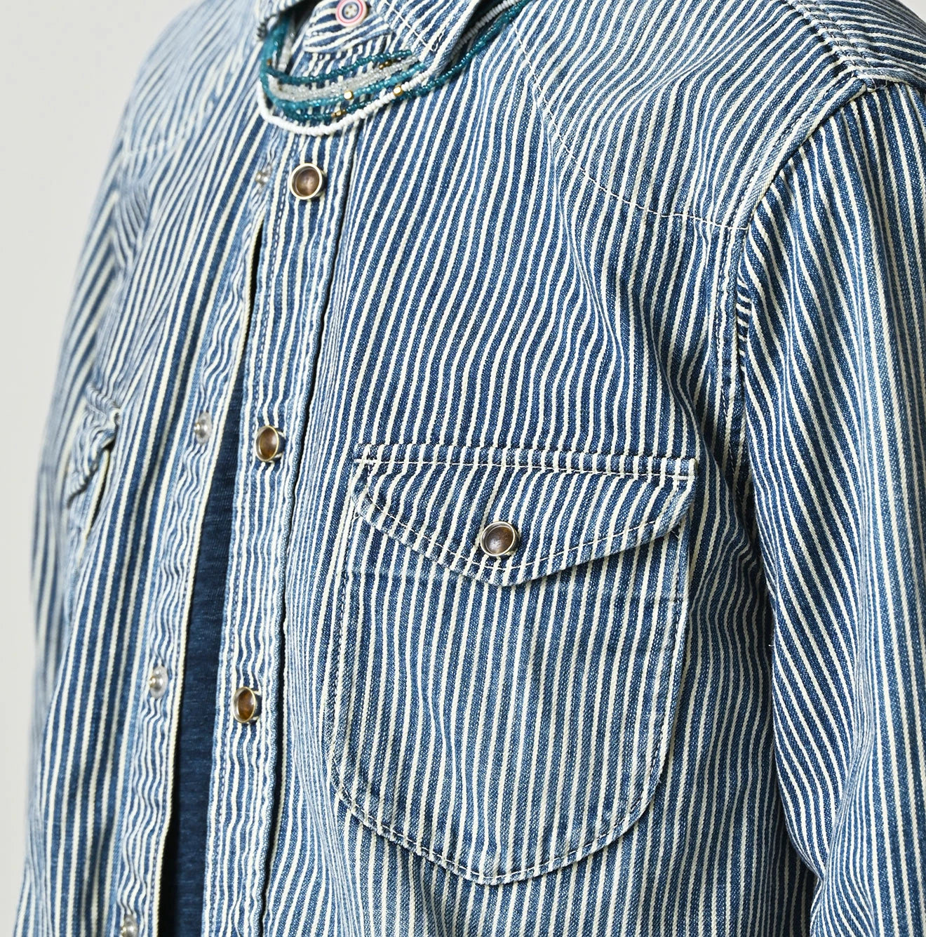 Komugi Denim Flare Eastern Blouse Distressed