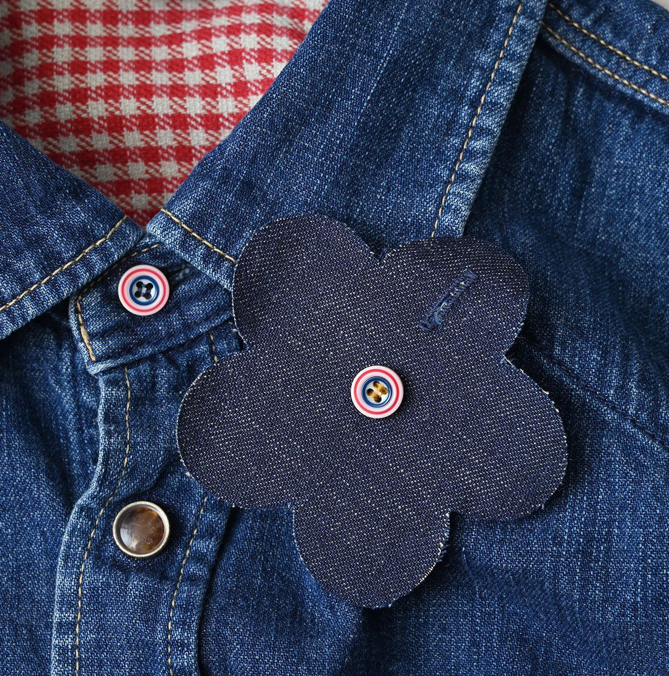Komugi Denim Flare Eastern Blouse Distressed