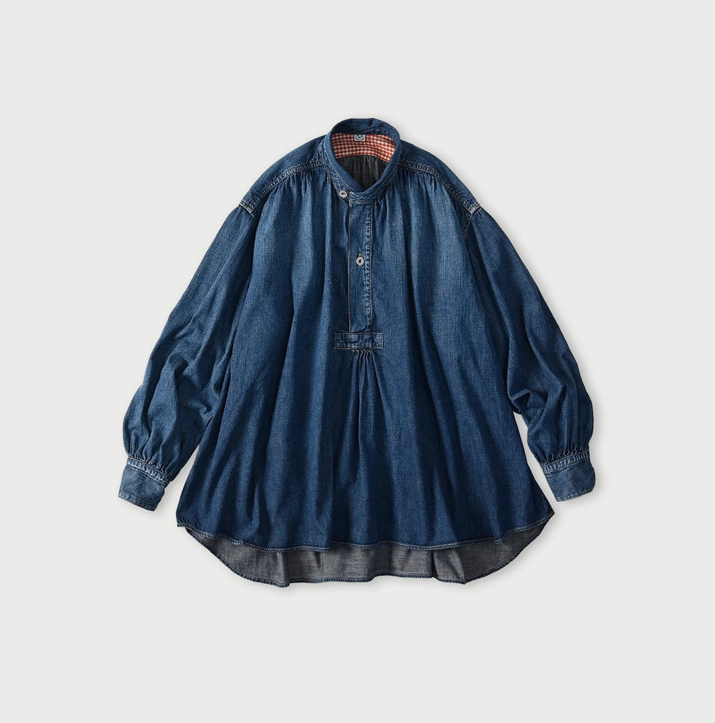 Komugi Denim Shawl Collar Blouse Distressed