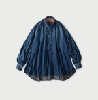 Komugi Denim Shawl Collar Blouse Distressed