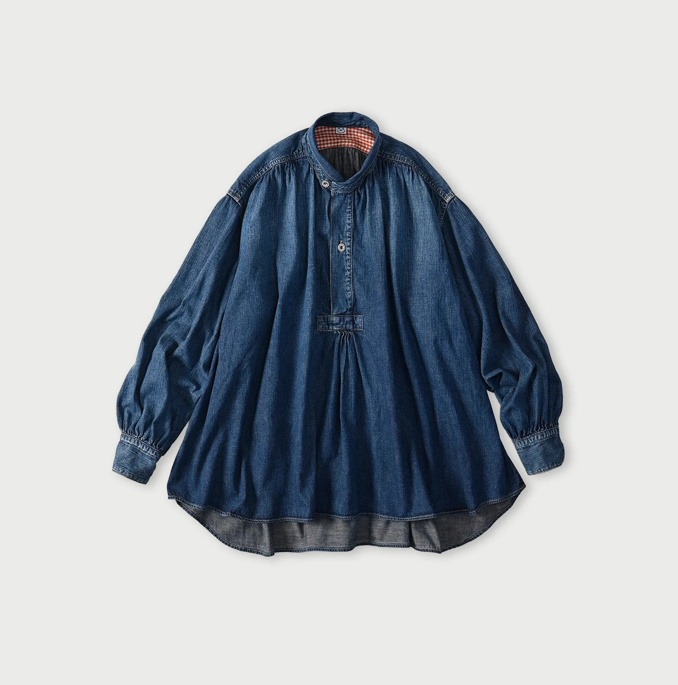 Komugi Denim Shawl Collar Blouse Distressed
