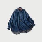 Komugi Denim Shawl Collar Blouse Distressed