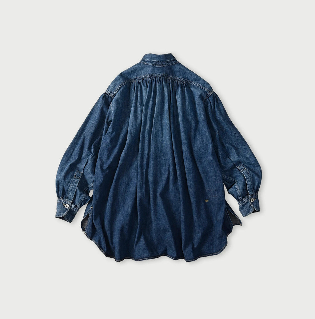 Komugi Denim Shawl Collar Blouse Distressed