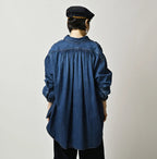 Komugi Denim Shawl Collar Blouse Distressed
