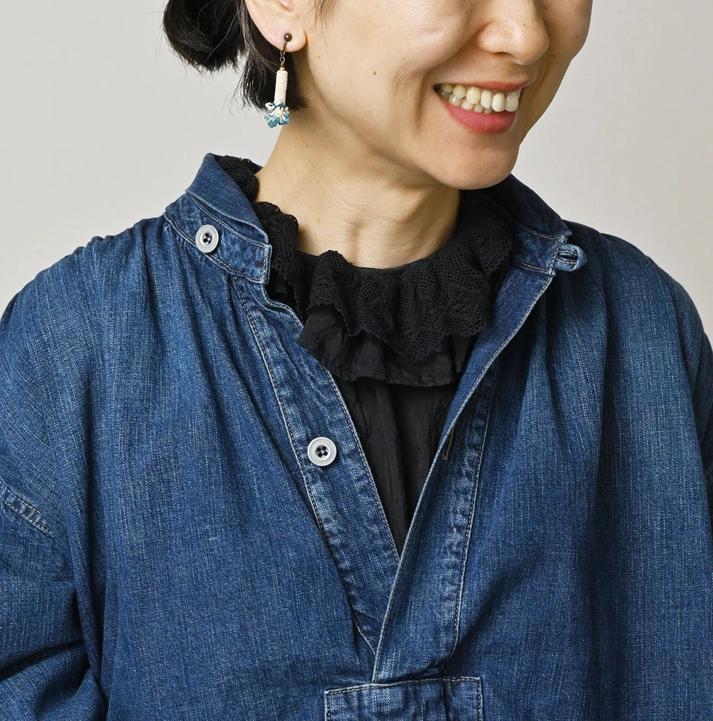 Komugi Denim Shawl Collar Blouse Distressed