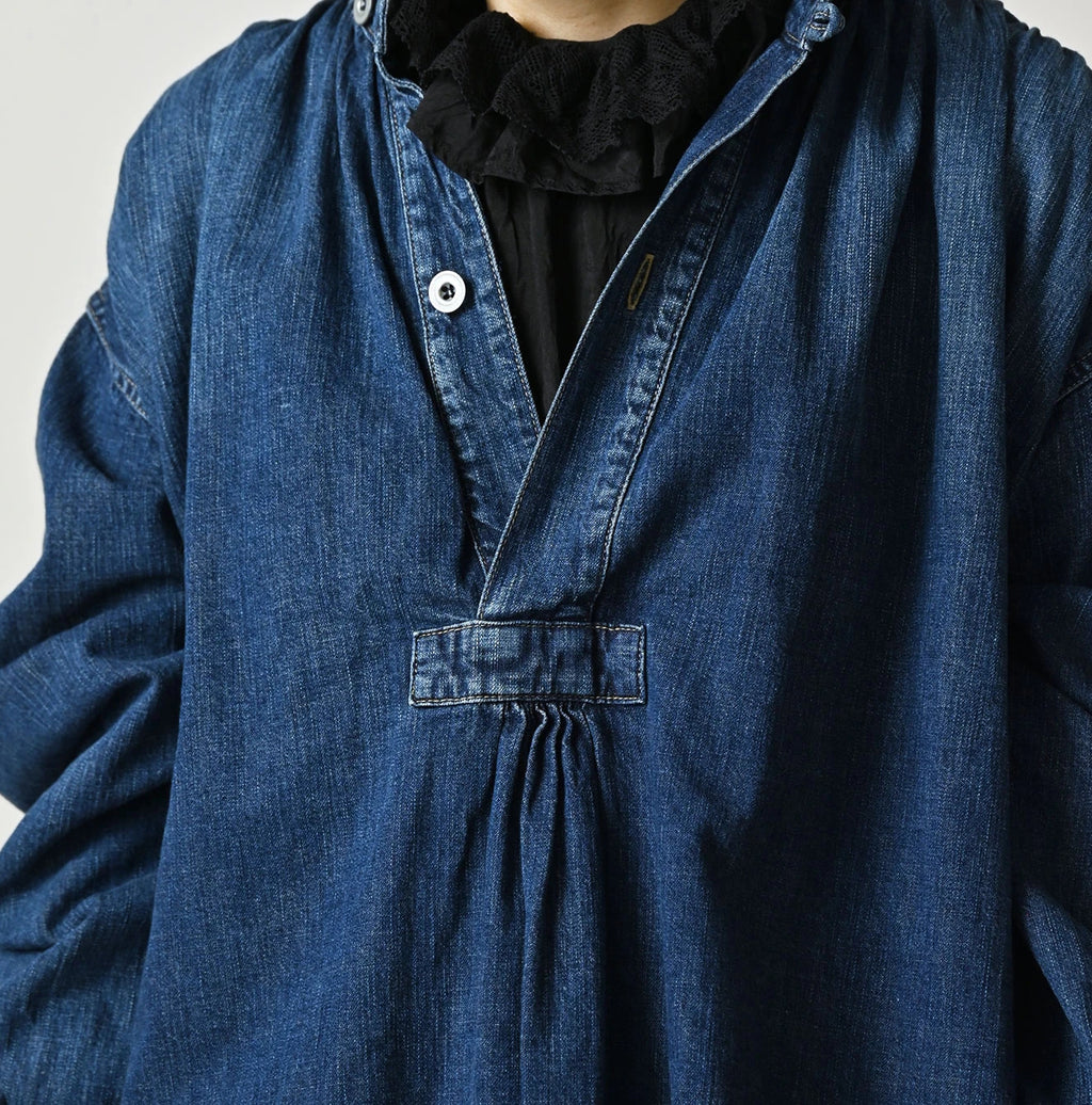 Komugi Denim Shawl Collar Blouse Distressed