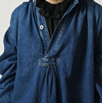 Komugi Denim Shawl Collar Blouse Distressed