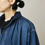 Komugi Denim Shawl Collar Blouse Distressed