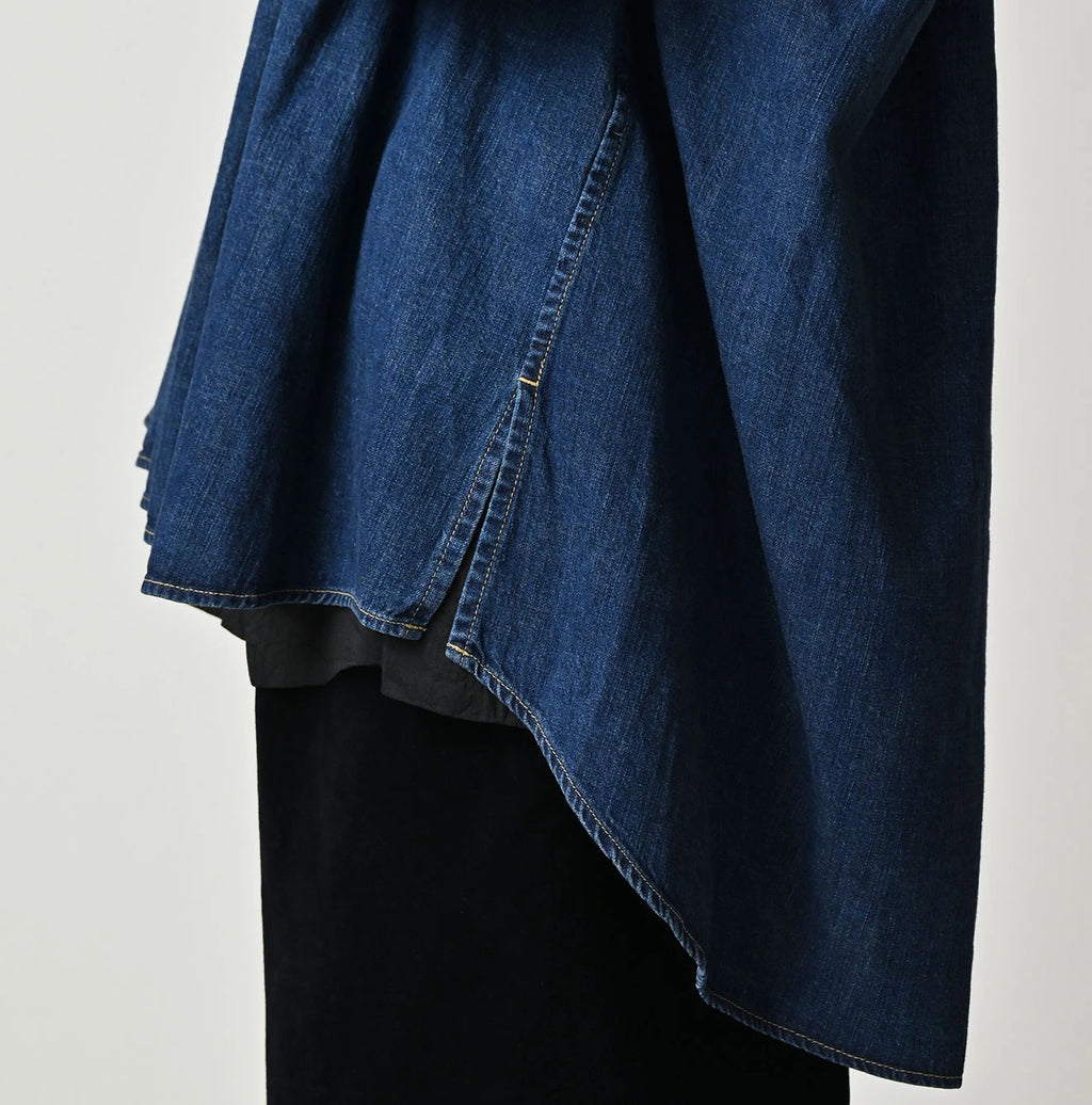 Komugi Denim Shawl Collar Blouse Distressed