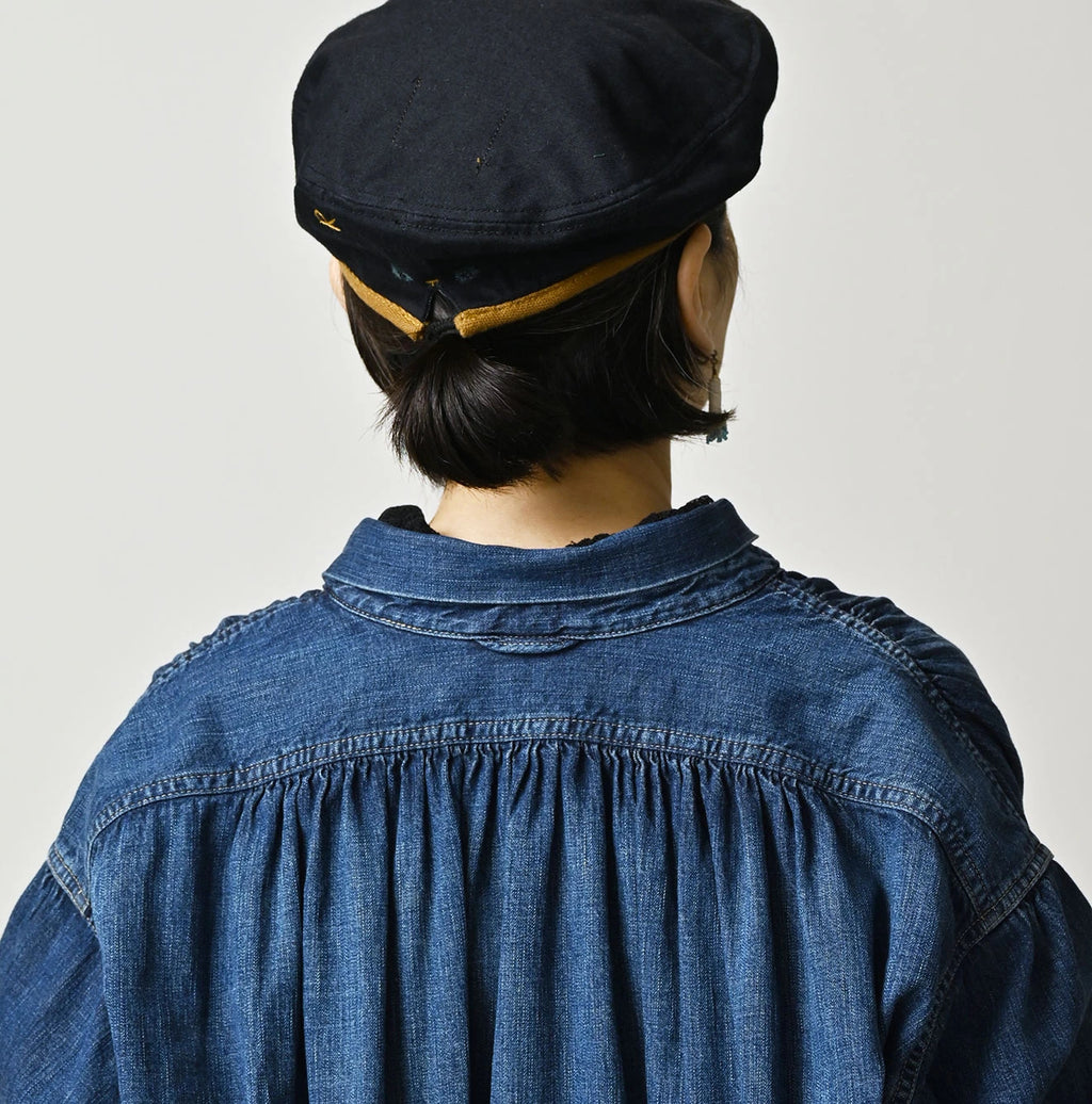 Komugi Denim Shawl Collar Blouse Distressed
