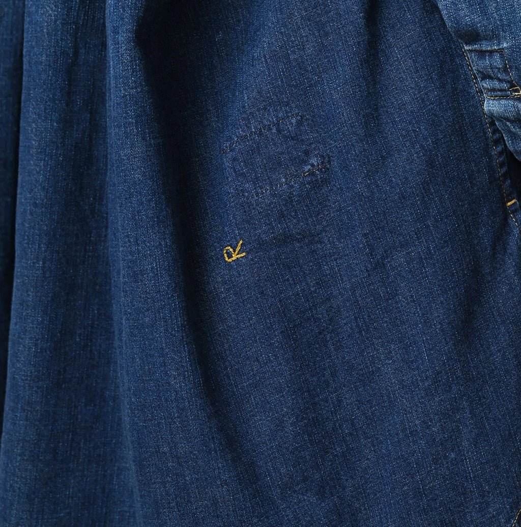 Komugi Denim Shawl Collar Blouse Distressed