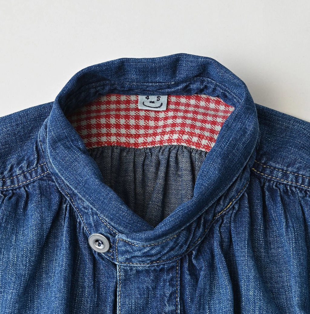 Komugi Denim Shawl Collar Blouse Distressed