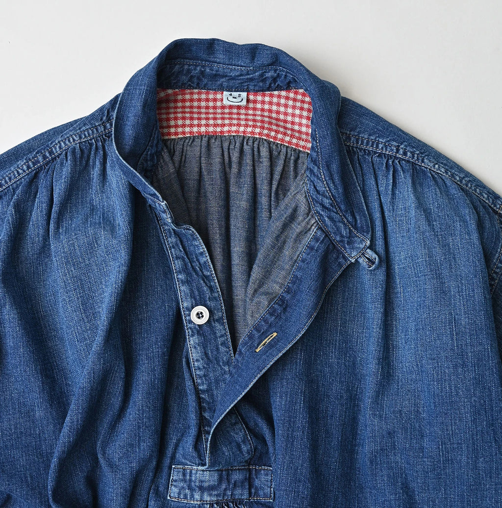 Komugi Denim Shawl Collar Blouse Distressed