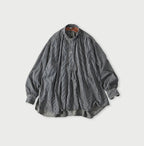 Hickory Komugi Denim Shawl Collar Blouse Distressed