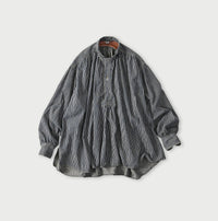 Hickory Komugi Denim Shawl Collar Blouse Distressed