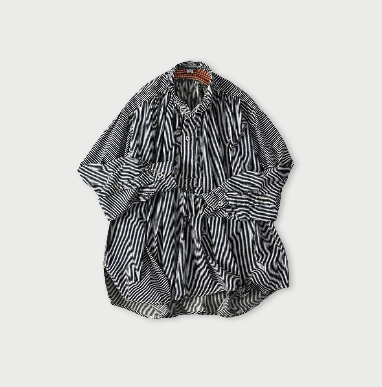 Hickory Komugi Denim Shawl Collar Blouse Distressed
