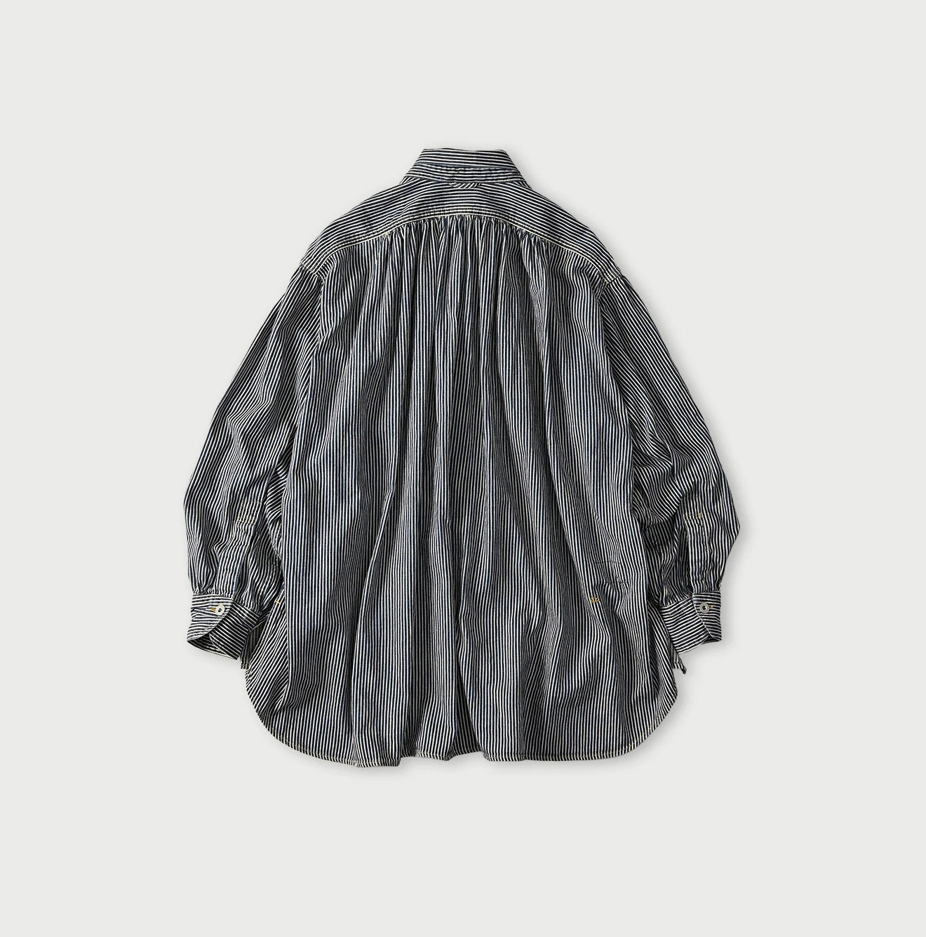 Hickory Komugi Denim Shawl Collar Blouse Distressed