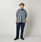 Hickory Komugi Denim Shawl Collar Blouse Distressed