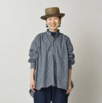 Hickory Komugi Denim Shawl Collar Blouse Distressed