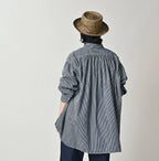 Hickory Komugi Denim Shawl Collar Blouse Distressed