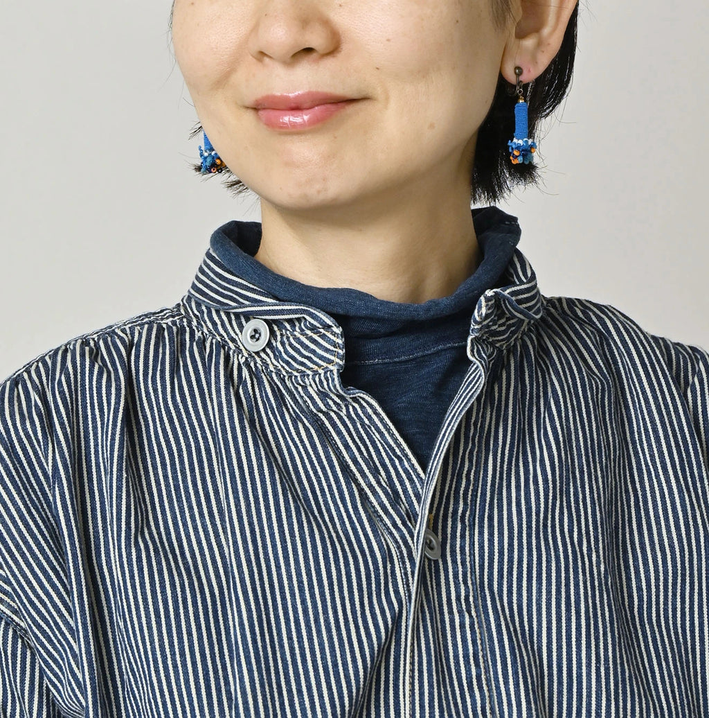 Hickory Komugi Denim Shawl Collar Blouse Distressed