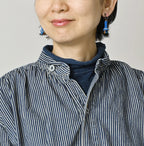 Hickory Komugi Denim Shawl Collar Blouse Distressed