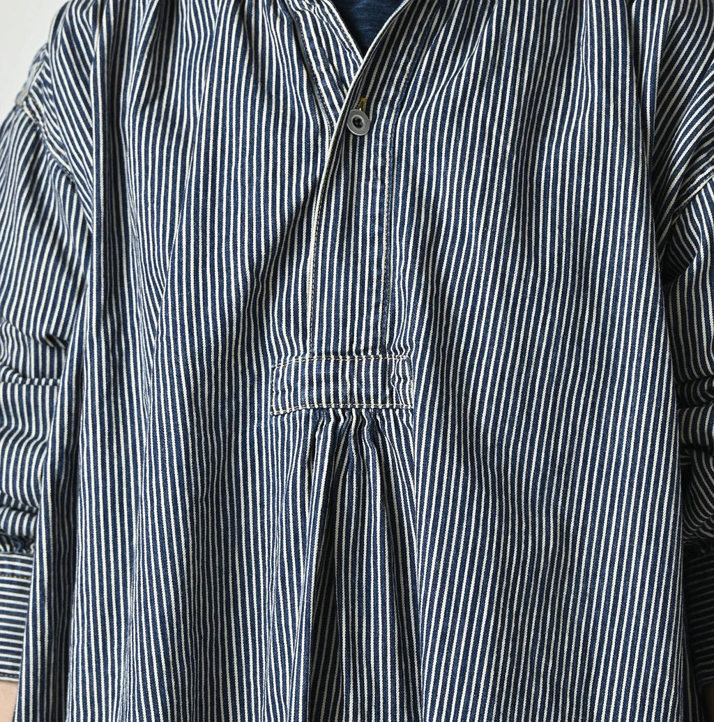 Hickory Komugi Denim Shawl Collar Blouse Distressed