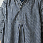 Hickory Komugi Denim Shawl Collar Blouse Distressed