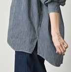Hickory Komugi Denim Shawl Collar Blouse Distressed