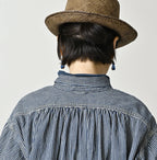 Hickory Komugi Denim Shawl Collar Blouse Distressed