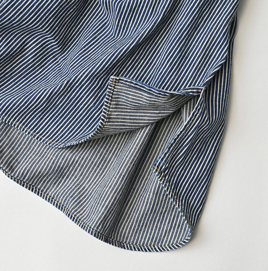 Hickory Komugi Denim Shawl Collar Blouse Distressed