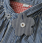 Hickory Komugi Denim Shawl Collar Blouse Distressed