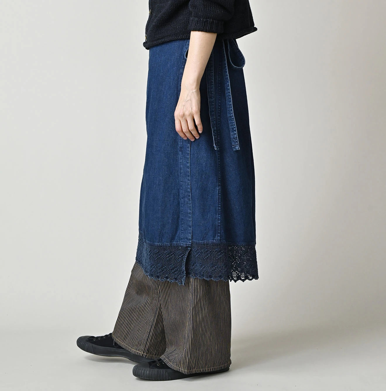 Komugi Denim Lace x Wrap Skirt Distressed