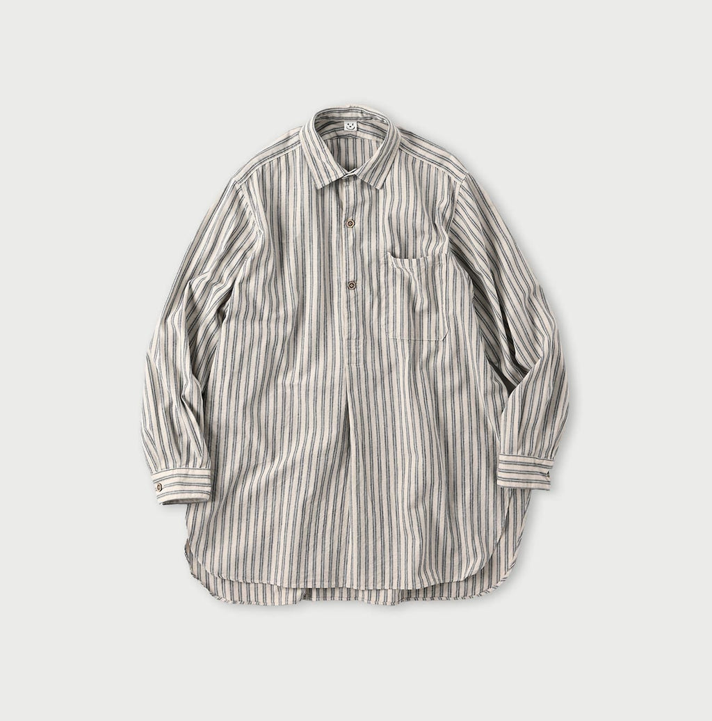 Dungaree Stripe 908 Grandpa Pull Shirt Kinari Stripes