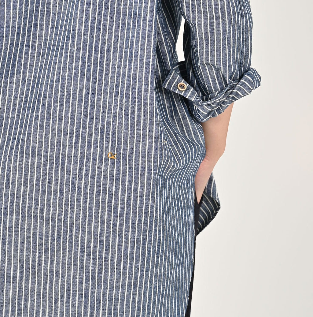 Dungaree Stripe 908 Grandpa Pull Shirt Female Model
