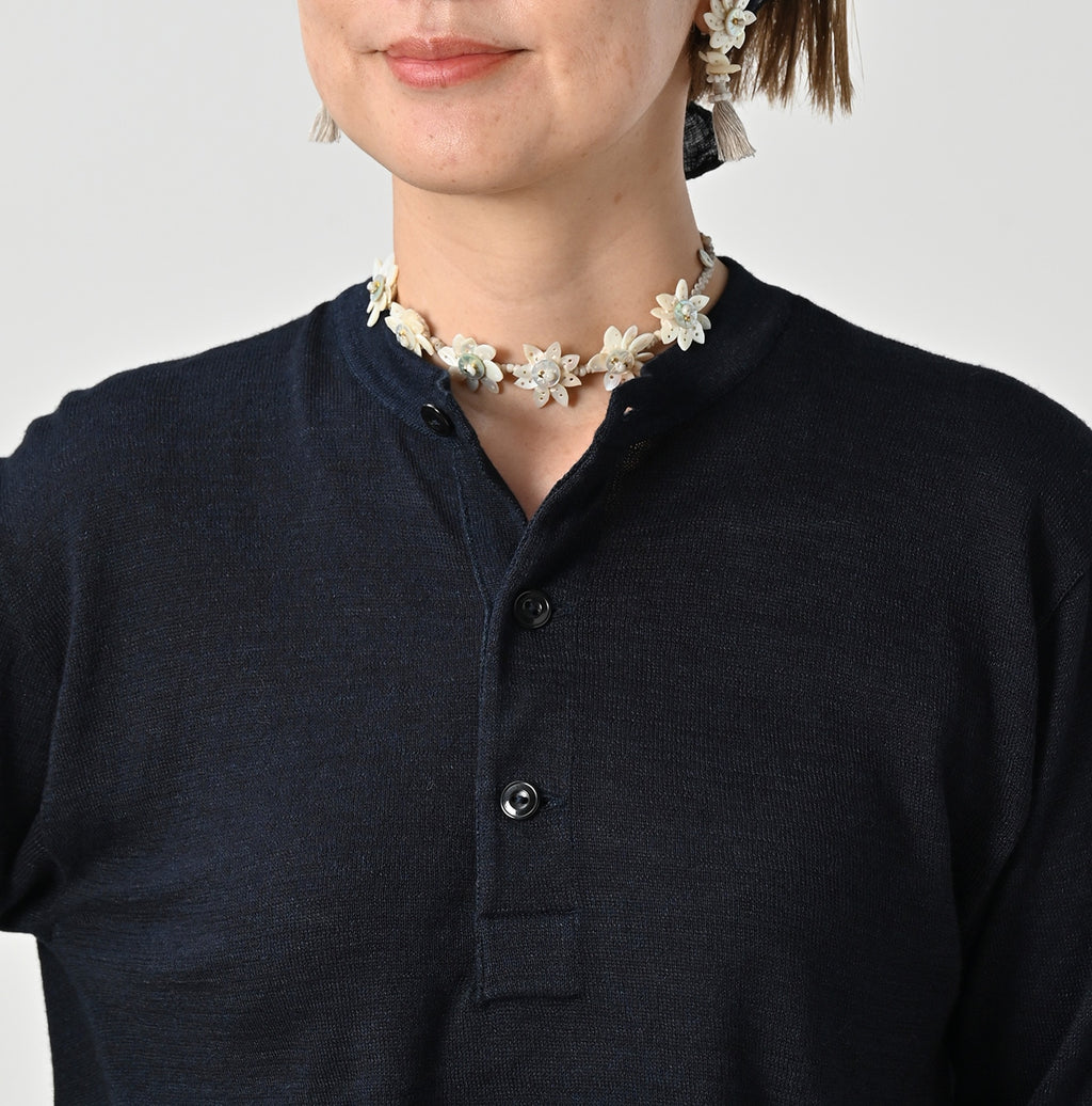 Indigo Whole Super Gauze 908 Henley Detail