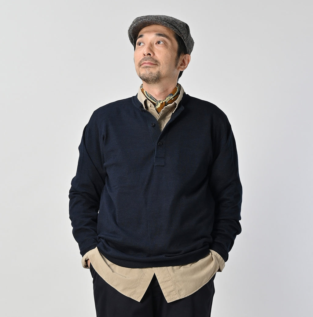 Indigo Whole Super Gauze 908 Henley Male Model