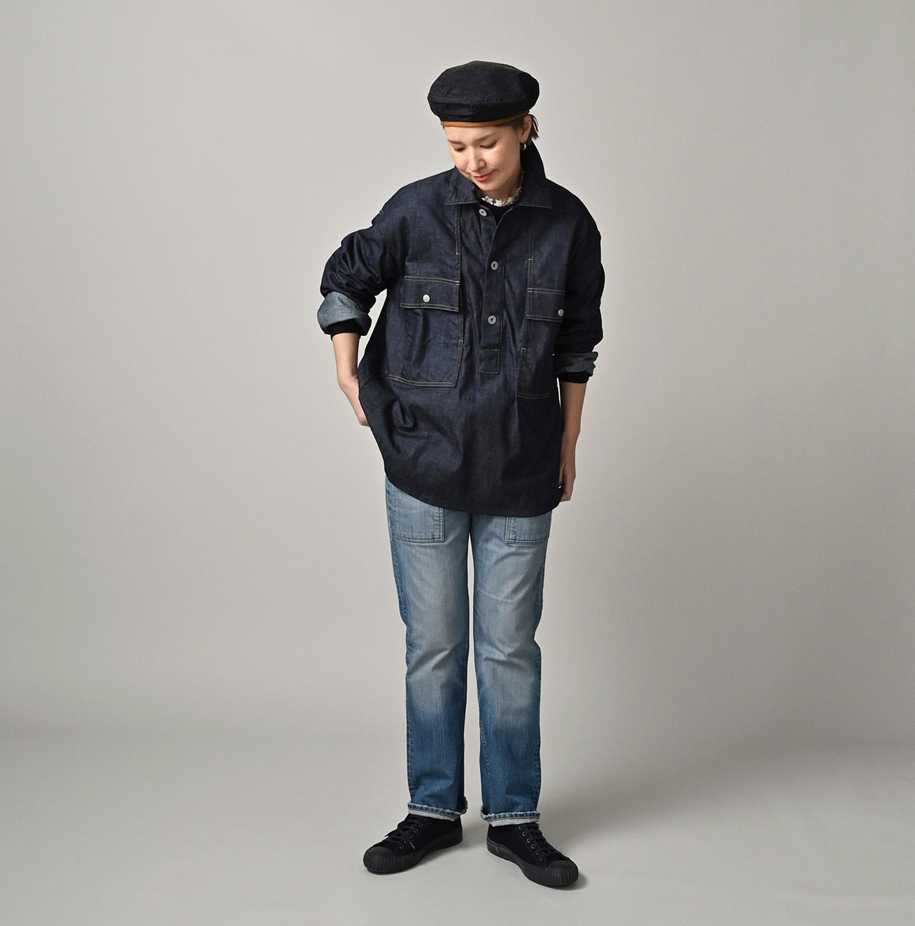 45 Petit Denim Bush Shirt Female Model