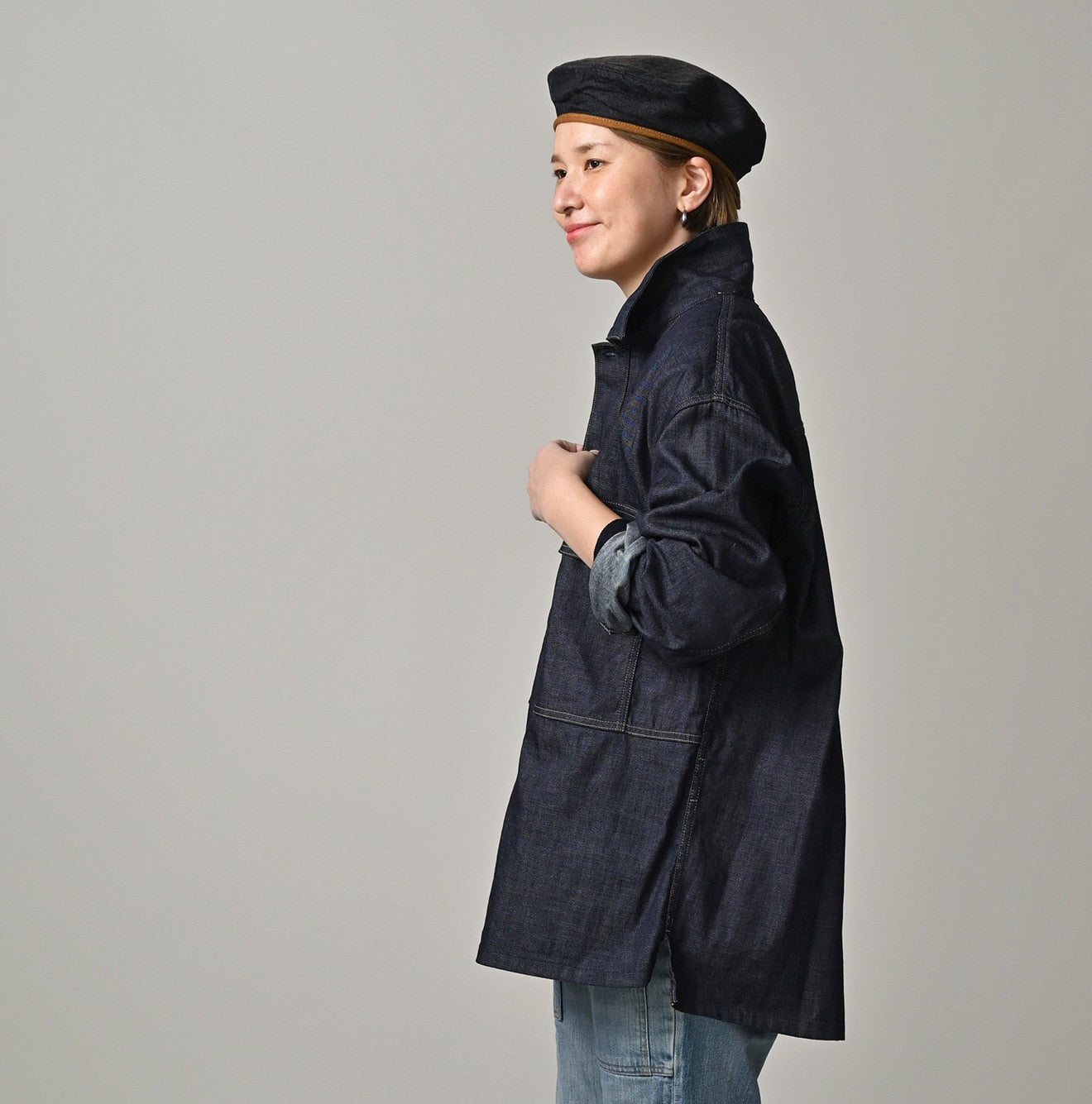 45 Petit Denim Bush Shirt Female Model