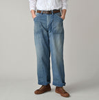 Mugihiko Denim 908 Painter Pants Tan Female Model