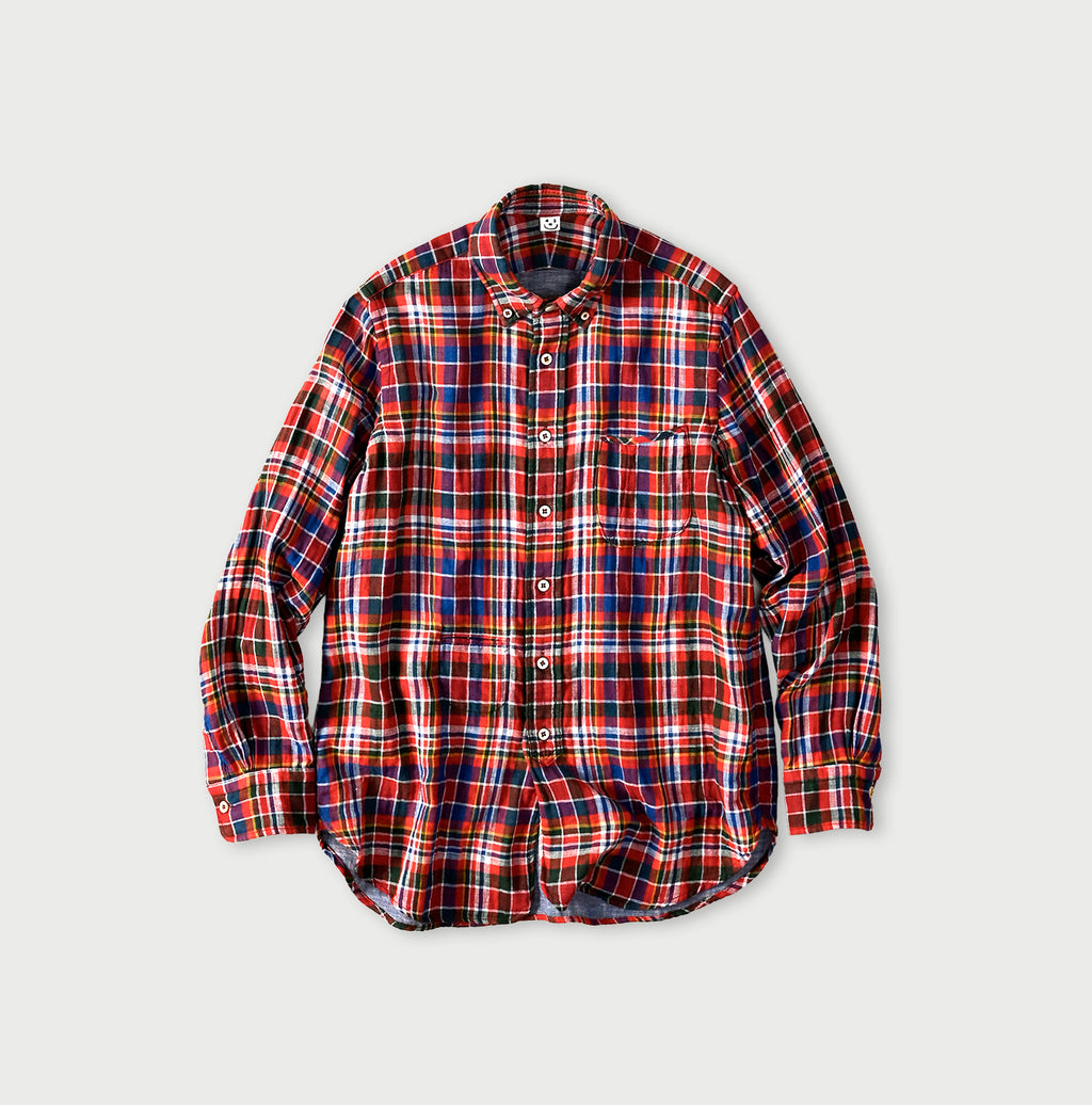 Gauze Double Woven 908 Loafer Button Down Shirt Red Tartan Check