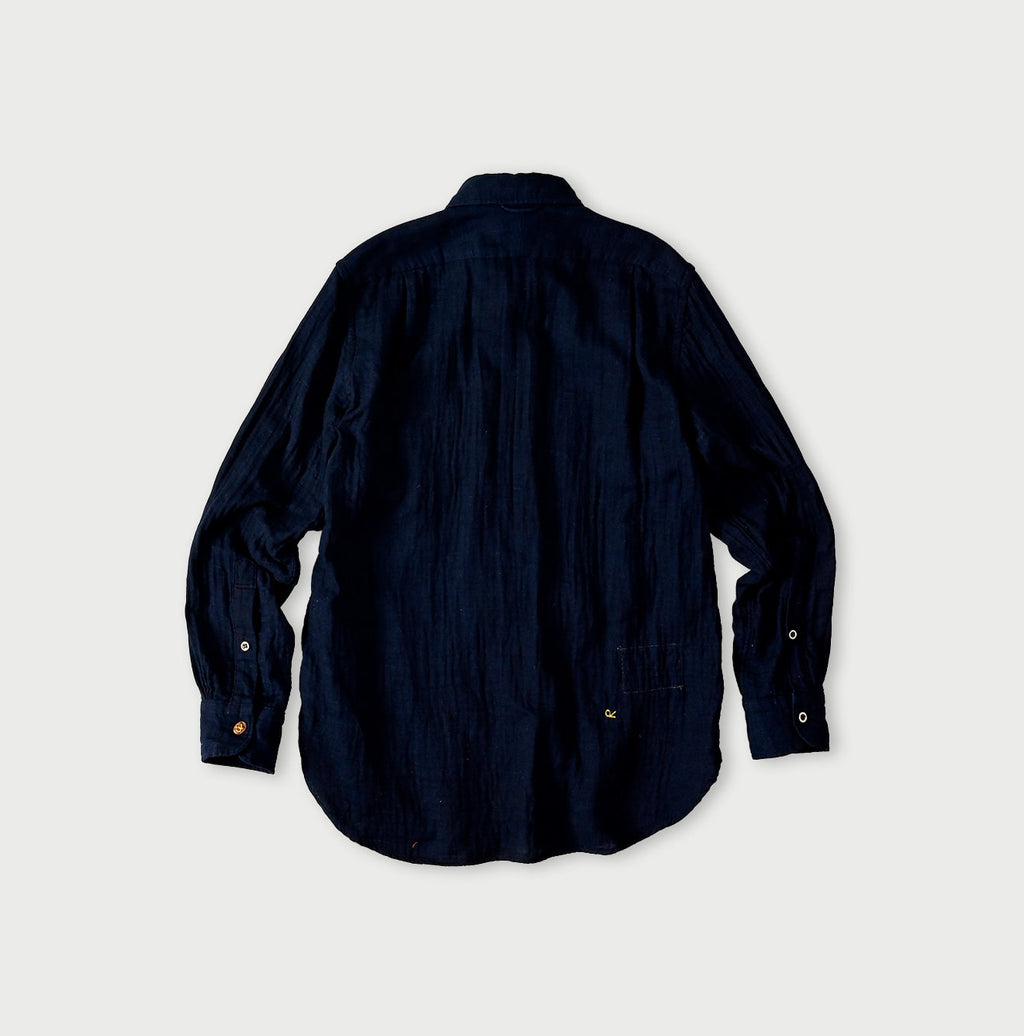 Indigo Gauze Double Woven 908 Loafer Button Down Shirt Back
