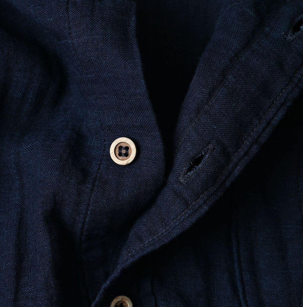 Indigo Gauze Double Woven 908 Loafer Button Down Shirt Detail